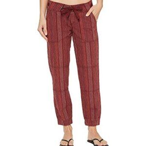 PrAna Steph Jogger Pants Red Raisin Stripe Linen Cotton Boho Athleisure Size 12